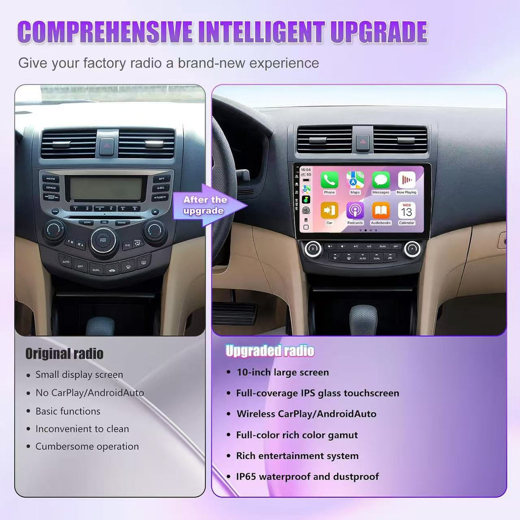 Car Radio for Honda Accord 7th 2003-2007 with Wireless CarPlay Android Auto | 10.2-inch IPS HD Touchscreen, 2+64G Storage, 5G-WiFi6 Airplay FM AM SWC, 1080P Backup Camera